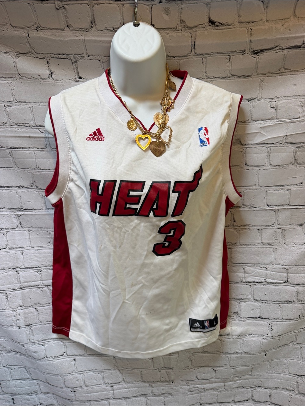 Adidas NBA Miami Heat Dwyane Wade #3 Jersey White Red Size L